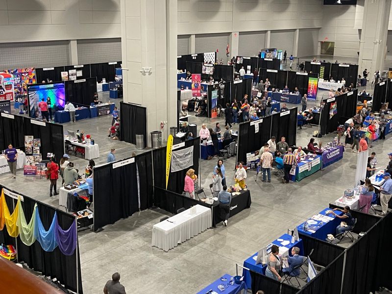 An overview of the exhibit hall for the PrideLife Expo