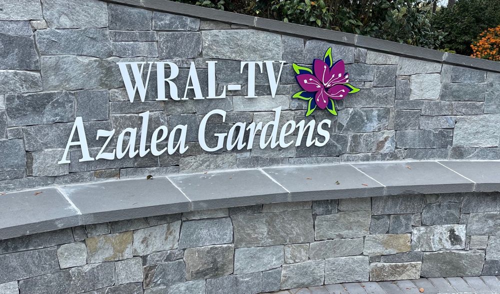 WRAL Azalea Gardens sign WRAL Azalea Gardens sign